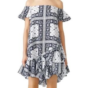 Cinq A Sept Minella Dress Off the Shoulder mini layered white blue printed